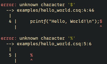 Error report showing 2 &lsquo;unknown character&rsquo; errors