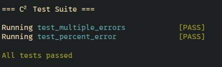 Test suite showing two passed lexer tests